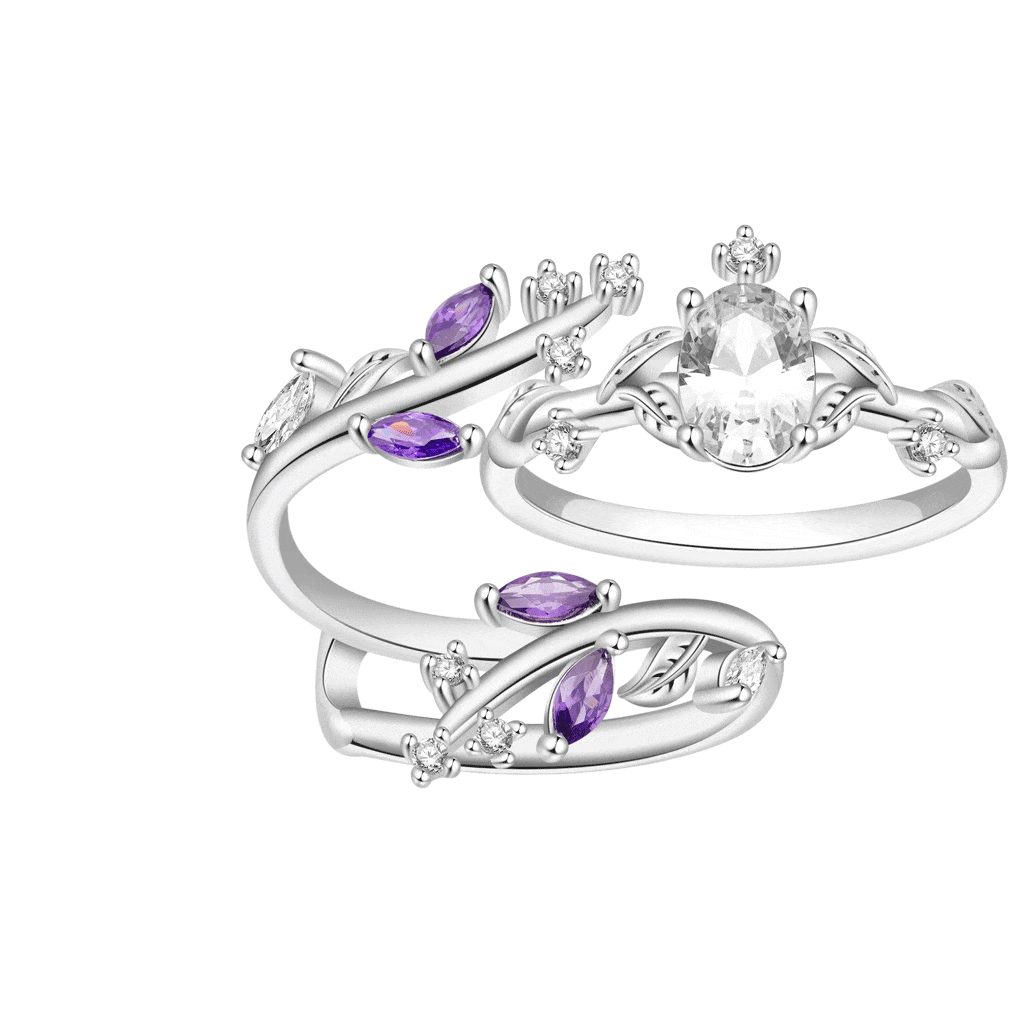 Anillos Apilables CZ Blanco Oval Envoltura Enredadera