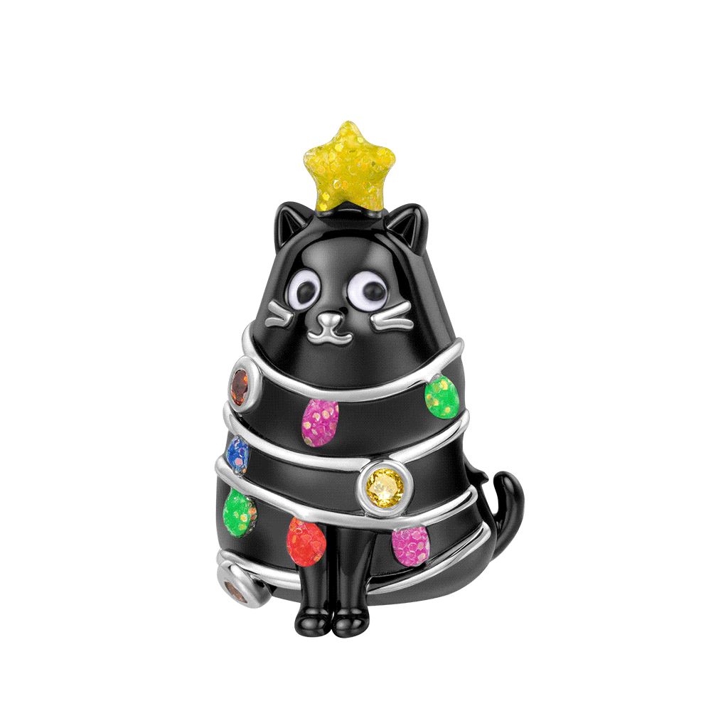 Charm de Árbol de Navidad Gato Negro