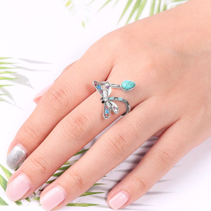 Anillo Ajustable Libélula Turquesa