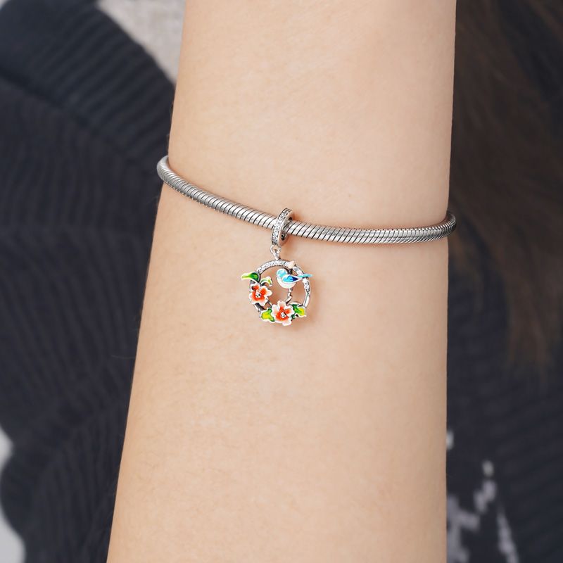Charm Colgante Pájaro Y Flores