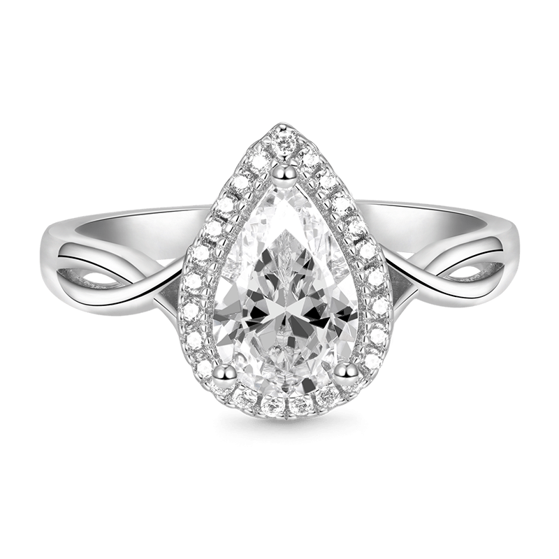 Anillo de Compromiso Con Halo de Pera