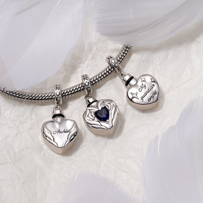 Colgante De Cenizas De Urna De Corazón Con Piedra De Nacimiento Grabable