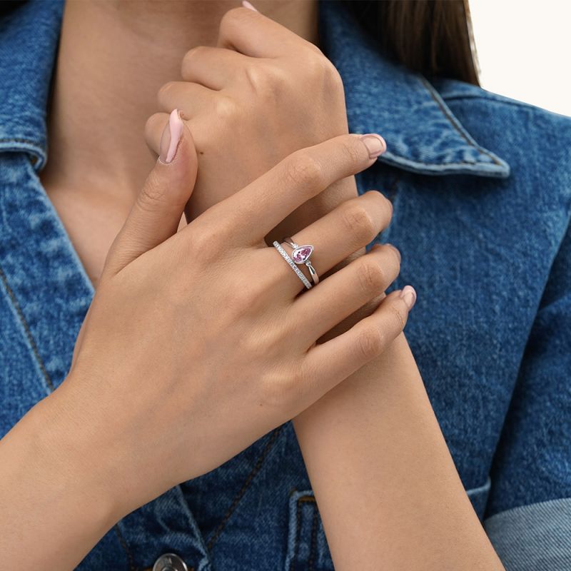 Juego de Anillos Apilables con Circonita Rosa