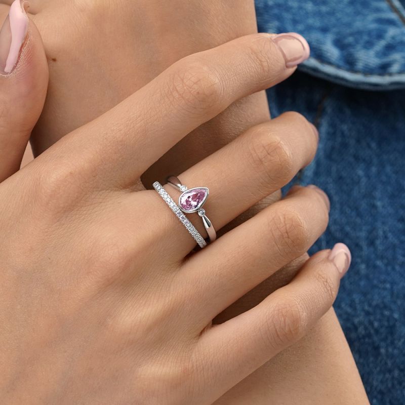 Juego de Anillos Apilables con Circonita Rosa