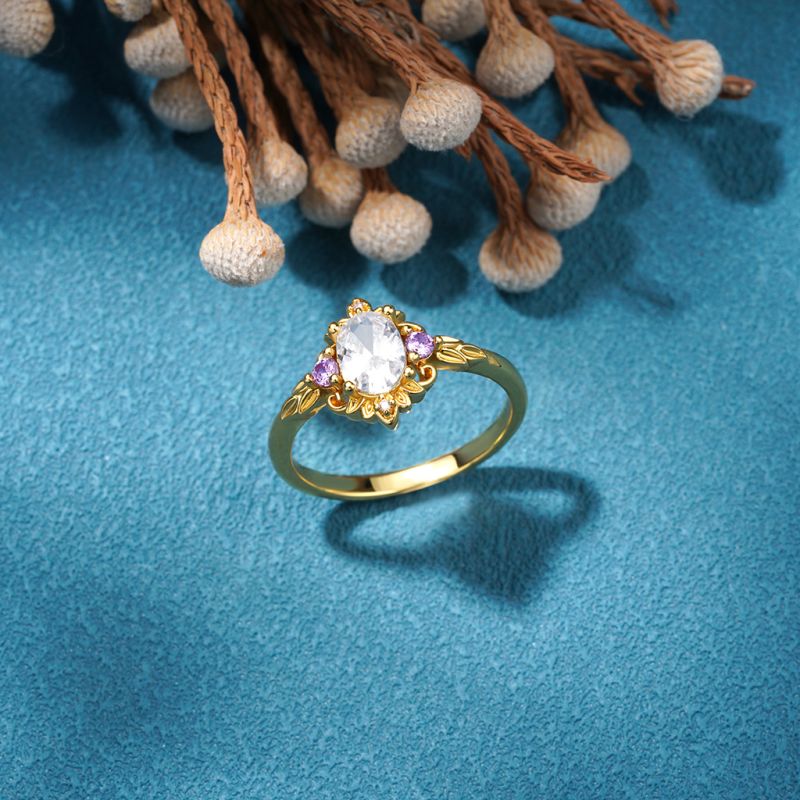 Anillo de Promesa de Hoja de Oro de Corte Ovalado