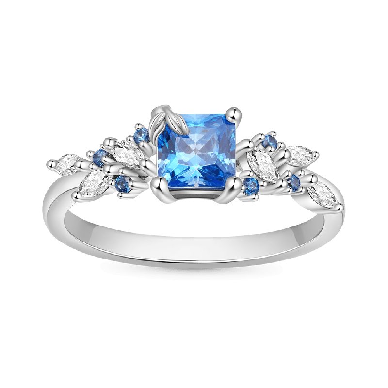 Anillo Hoja Cuadrada Aguamarina