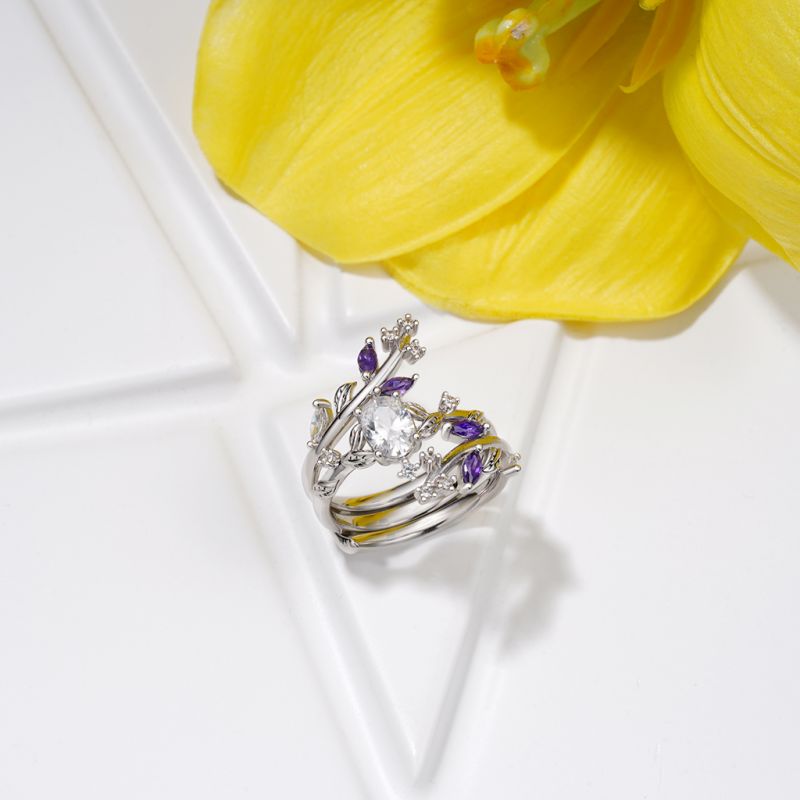 Anillos Apilables CZ Blanco Oval Envoltura Enredadera