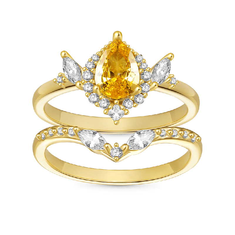 Anillo Apilable Amarillo Corte Pera
