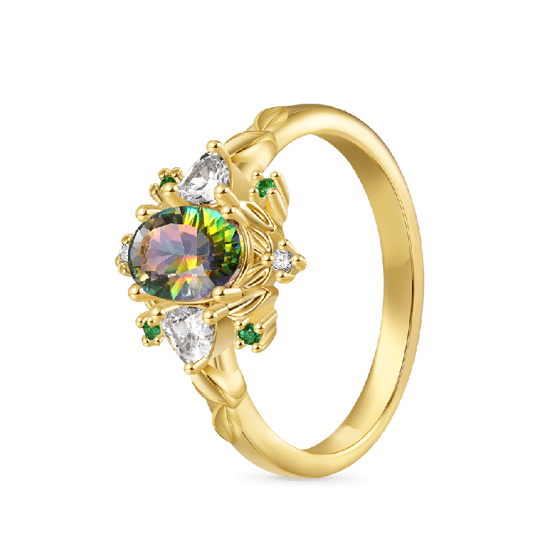 Anillo Hoja de Oro Diamante Teal