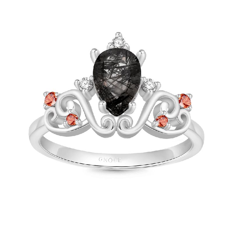 Anillos de Cuarzo Rutilado Negro Pera