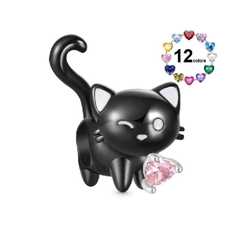 Charm Cola Corazón Gato Negro