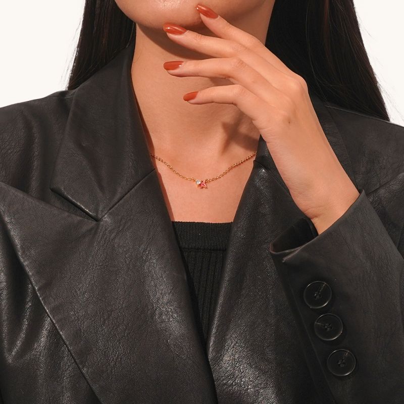 Collar de Oro Inicial A Piedra de Nacimiento