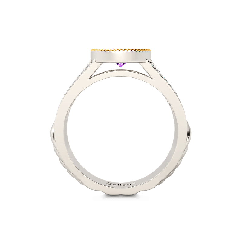 Anillo de Amatista con Doble Halo de Pera y Caña Partida