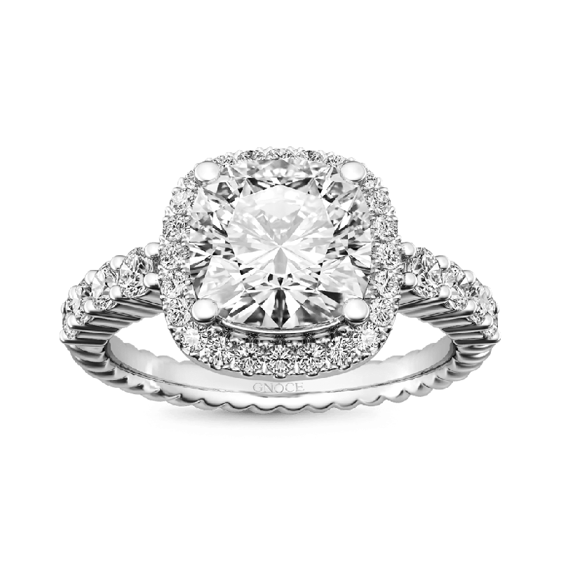 Anillo de Piedra Lateral Halo Corte Cushion