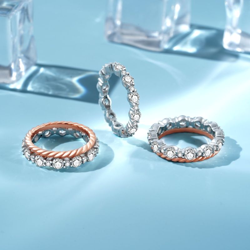 Anillo Apilable Trío Pavé Bicolor