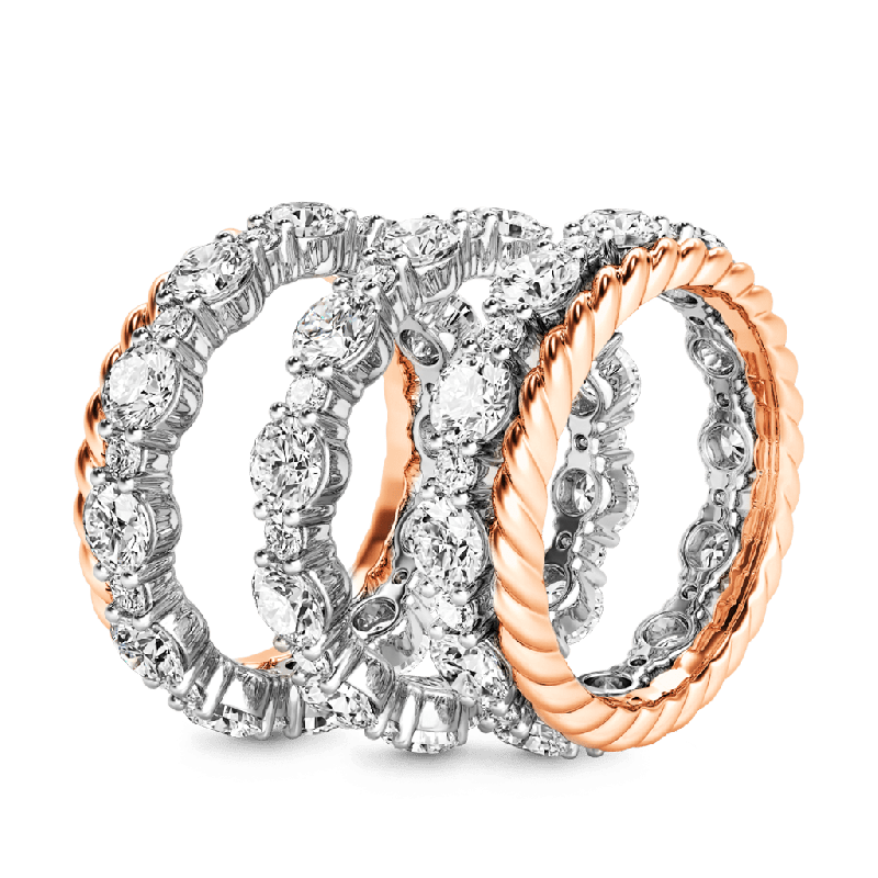 Anillo Apilable Trío Pavé Bicolor