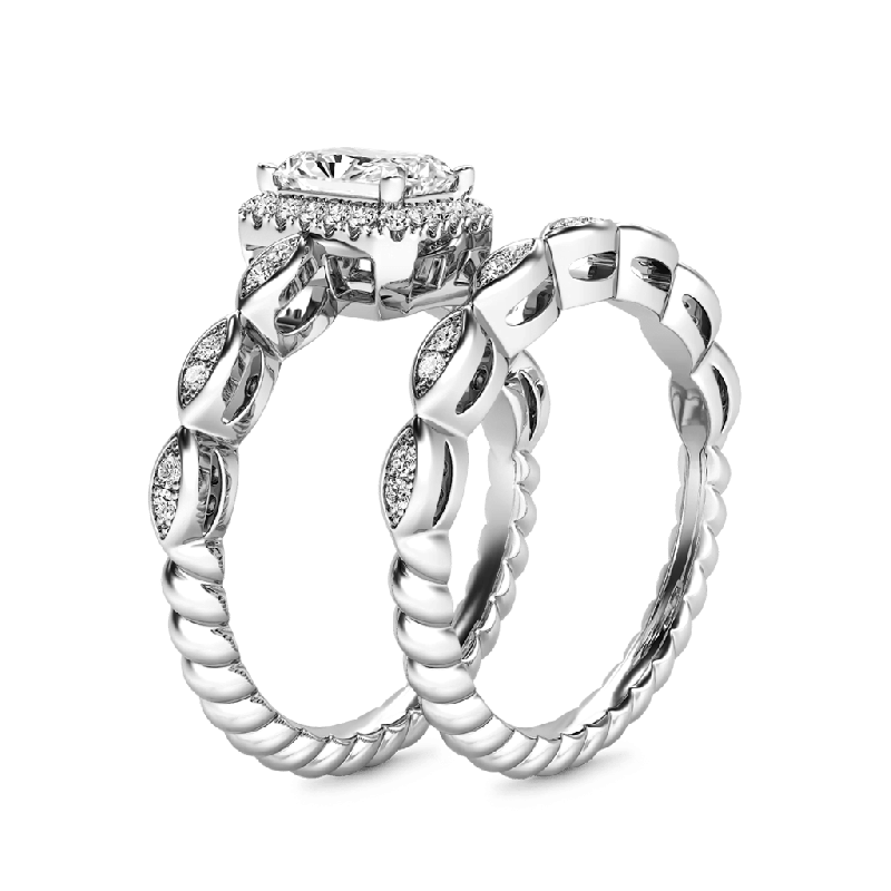Anillo Vintage Halo Corte Esmeralda Conjunto