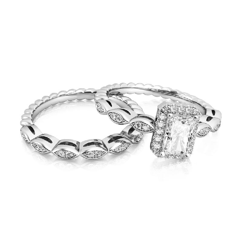 Anillo Vintage Halo Corte Esmeralda Conjunto