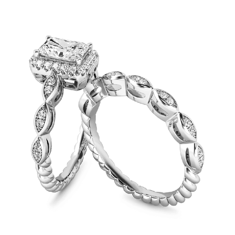 Anillo Vintage Halo Corte Esmeralda Conjunto