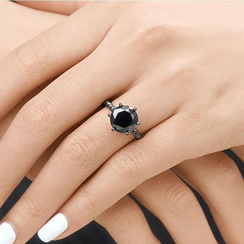 Anillo de Cuerda Torcida Solitario Negro