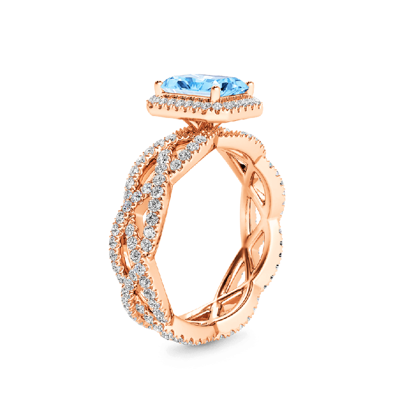 Anillo Cruzado Halo Corte Radiante