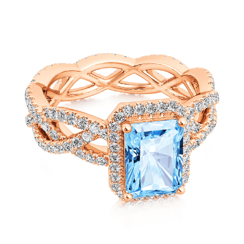 Anillo Cruzado Halo Corte Radiante