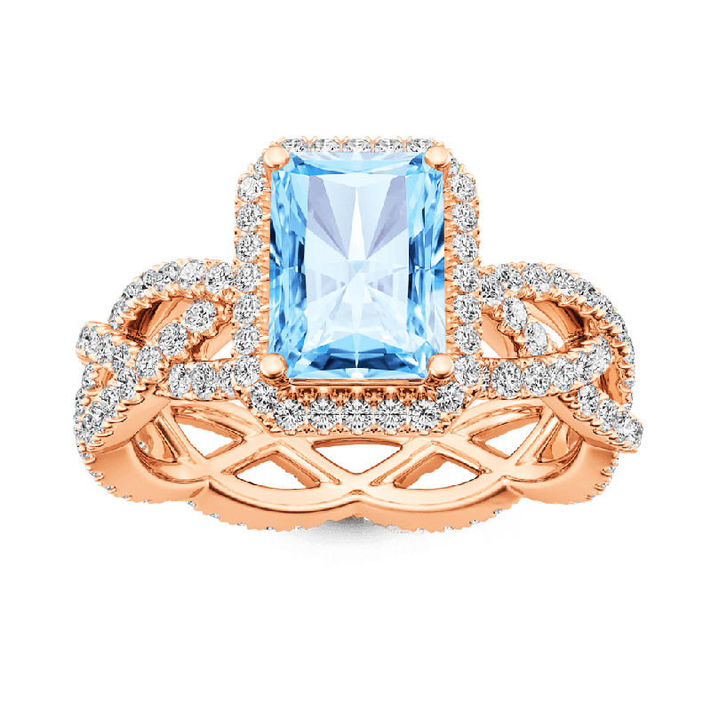 Anillo Cruzado Halo Corte Radiante