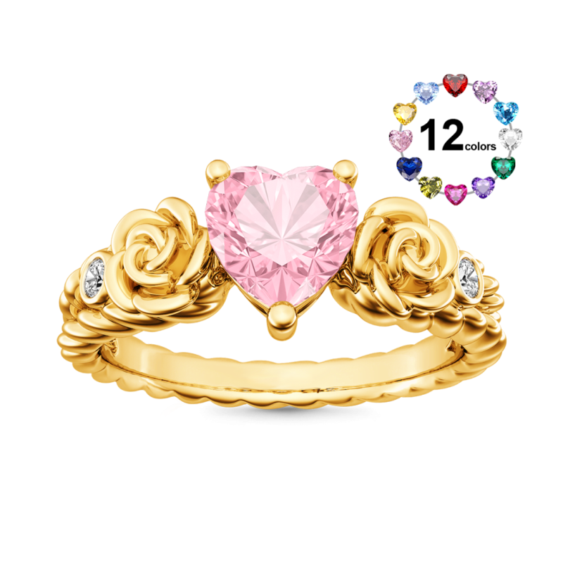 Anillo de Compromiso Corazón Rosa Flor