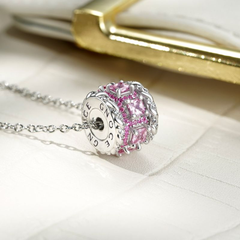 Collar De Tambor Con Cuerda Trenzada De Piedras Rosas