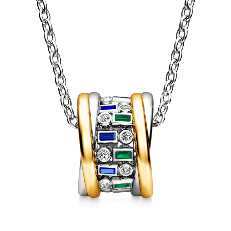 Collar De Tambor Con Esmeralda Cortada Alternando Azul Y Verde