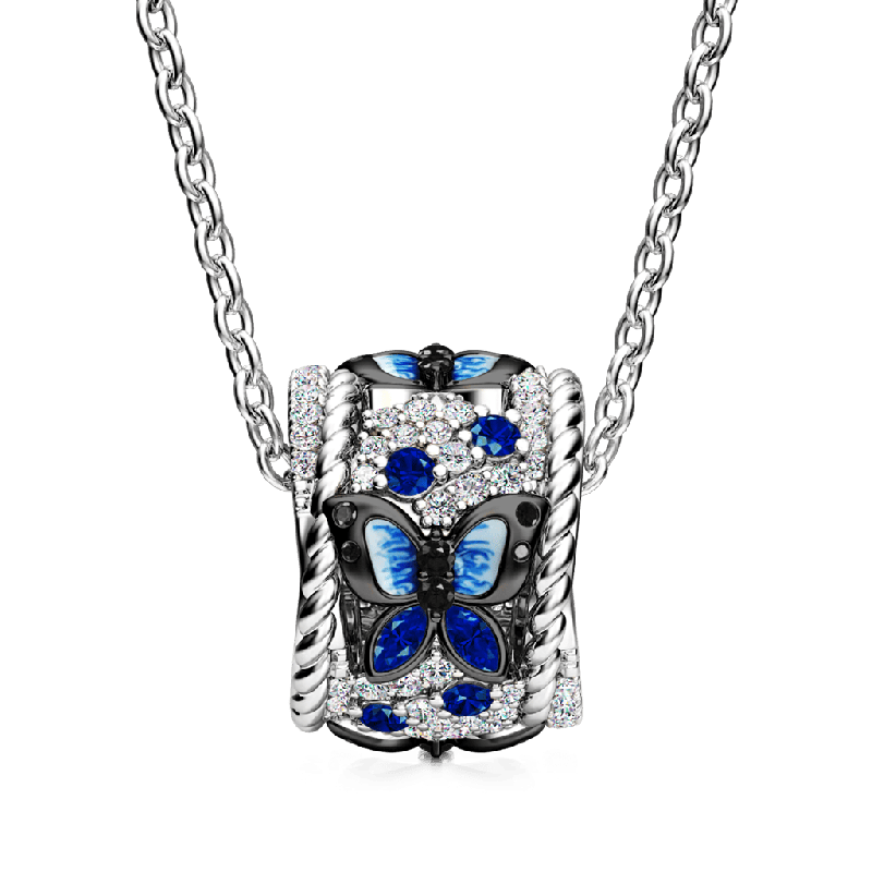 Collar De Colgante De Tambor De Mariposa Azul