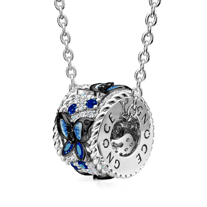 Collar De Colgante De Tambor De Mariposa Azul