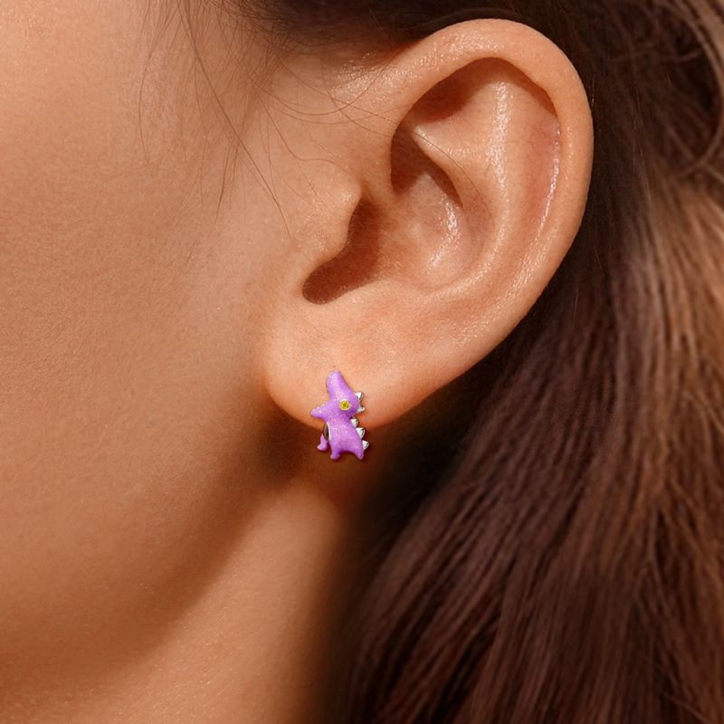 Pendientes de Stud de Dinosaurio Tyrannosaurus púrpura