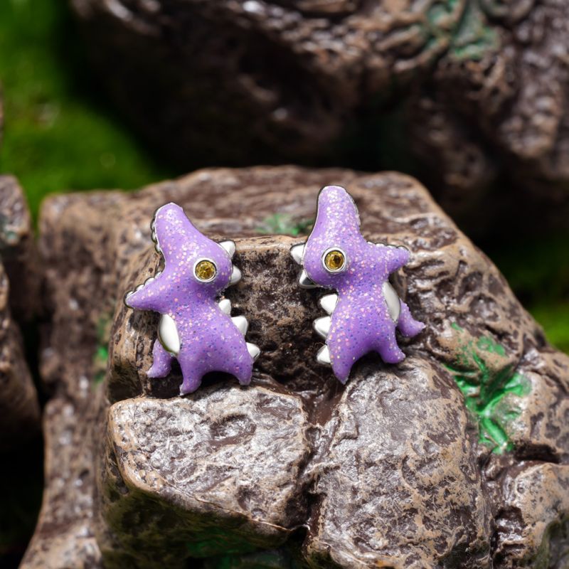 Pendientes de Stud de Dinosaurio Tyrannosaurus púrpura