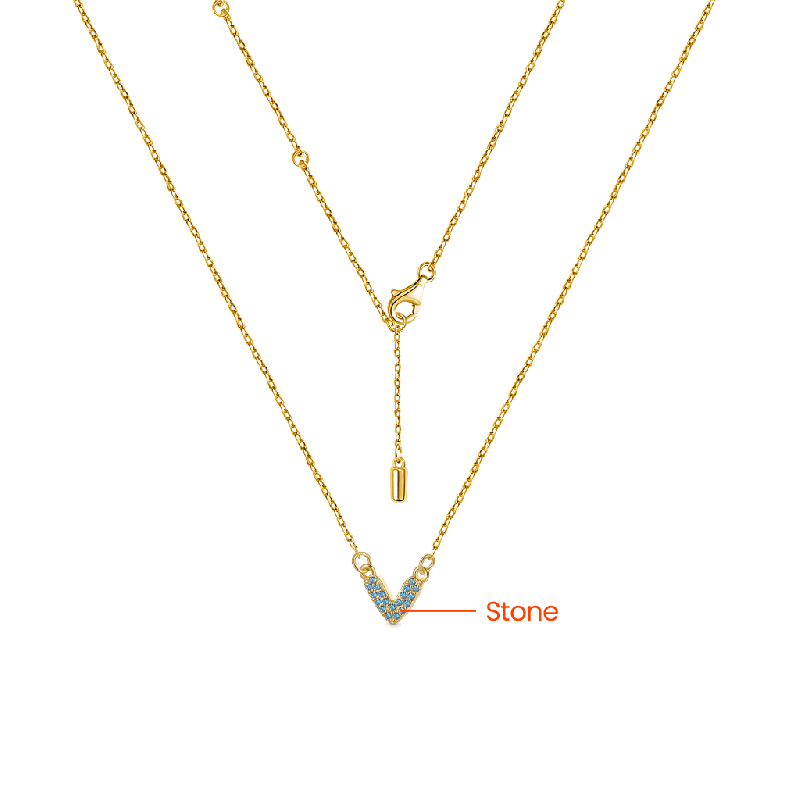 Collar V de CZ Baño de Oro de 18K