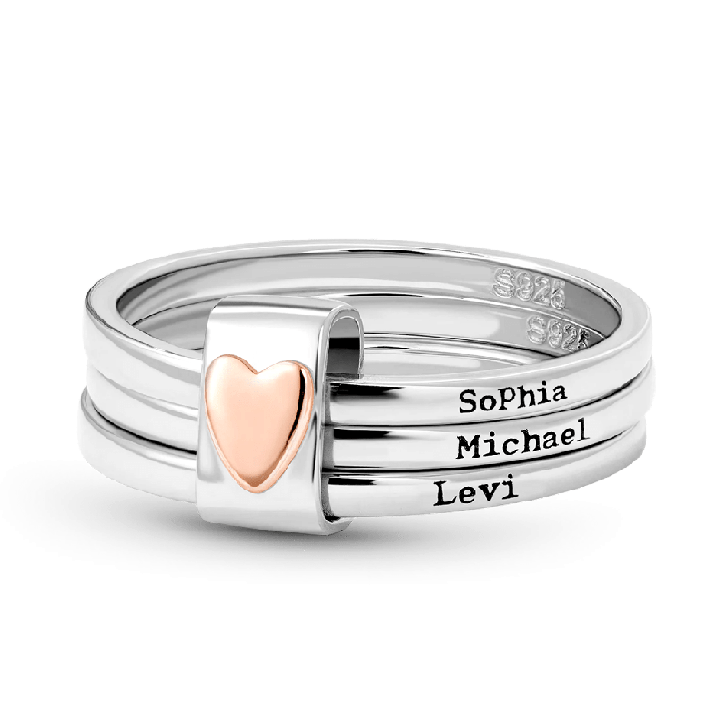 Anillos Apilado de Corazón Grabado