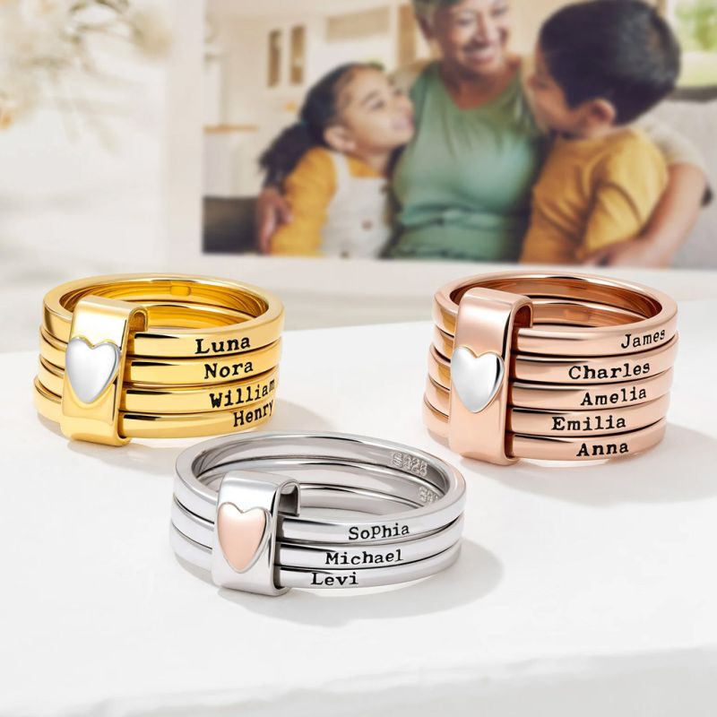 Anillos Apilado de Corazón Grabado