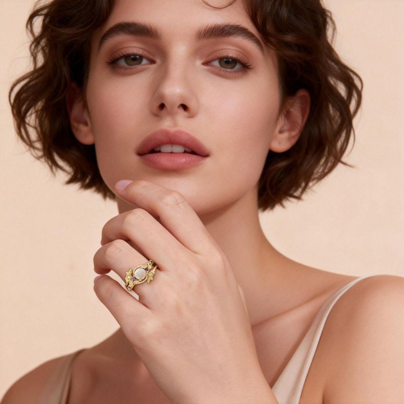 Set Anillo Ópalo Rosa Florada