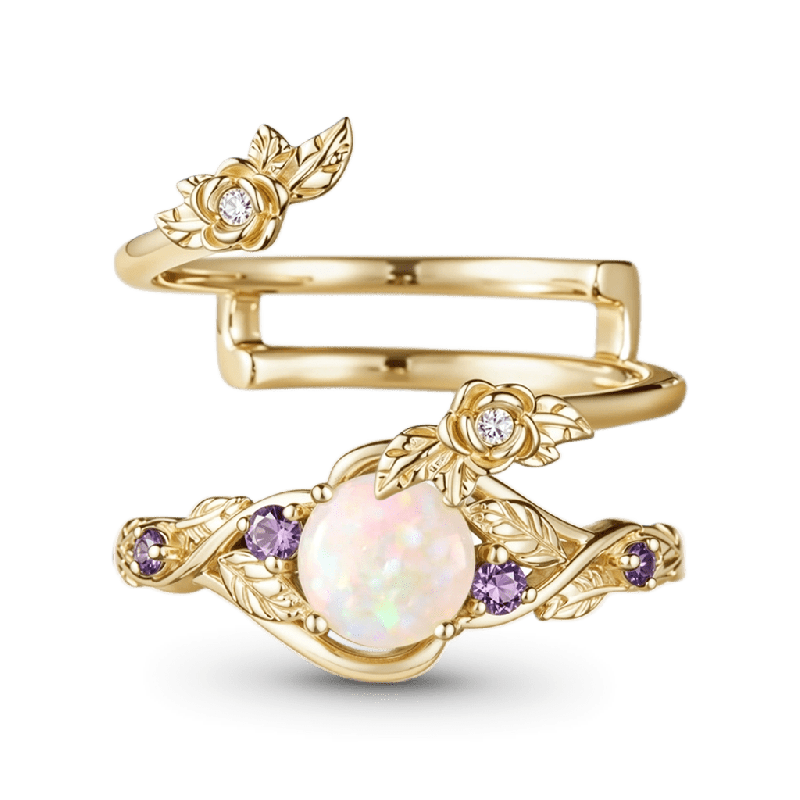 Set Anillo Ópalo Rosa Florada