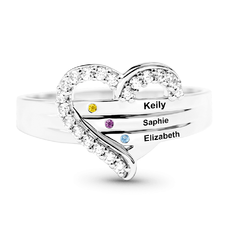 Anillo Corazón Piedra Natal Personalizado