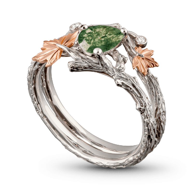 Juego de anillos de corte pera verde musgo