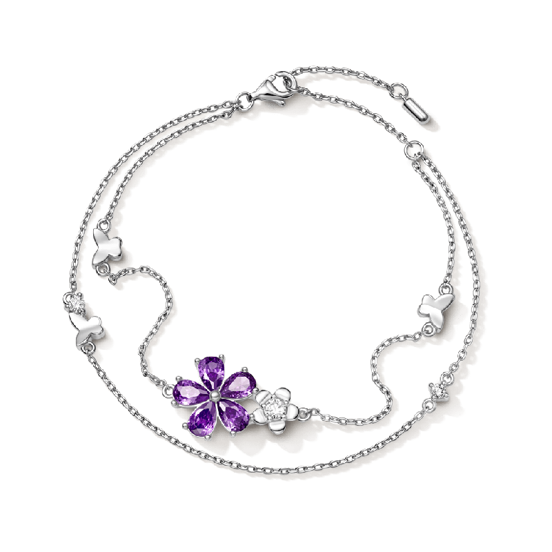 Pulsera de cadena con flores y mariposas
