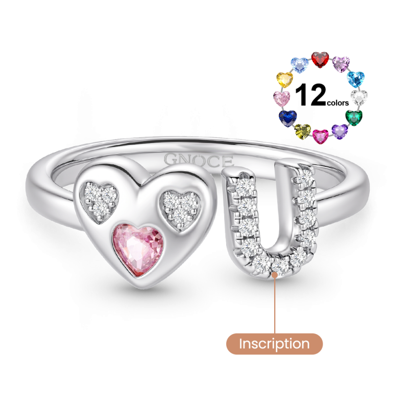 Anillo personalizado con inicial y piedra de nacimiento