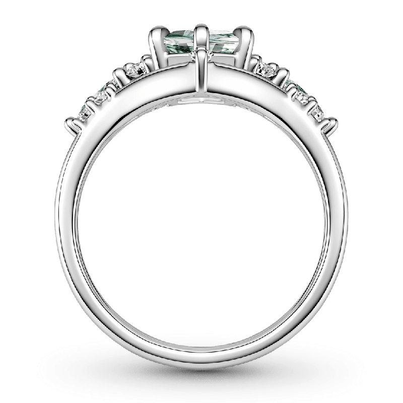 Conjunto de anillos con ágata de musgo de corte hexagonal