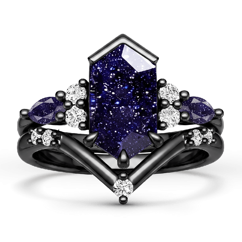 Conjunto de anillos colección Noche Estrellada en azul oscuro