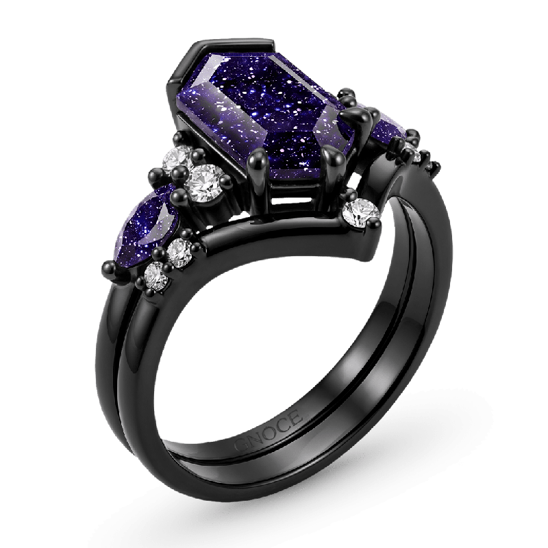 Conjunto de anillos colección Noche Estrellada en azul oscuro