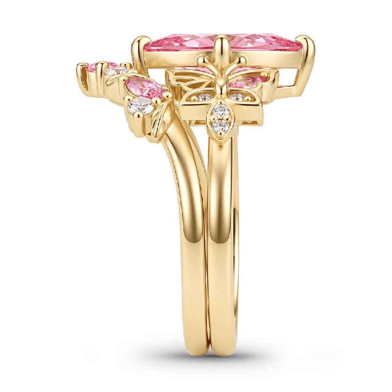 Conjunto de anillos con piedras de corte marquesa rosa