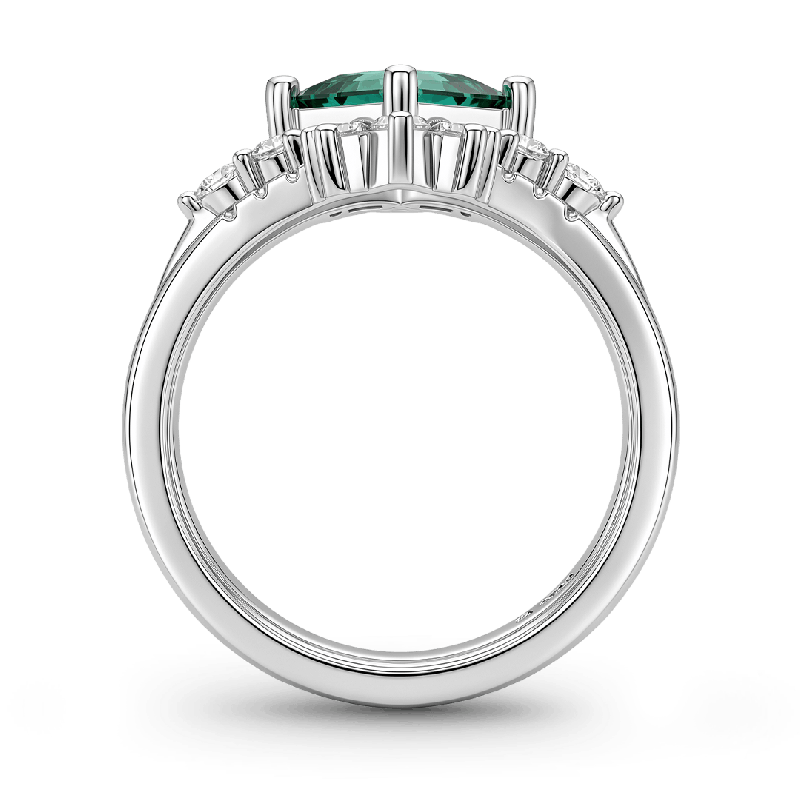 Conjunto de anillo de tiara de piedra preciosa verde cuadrada