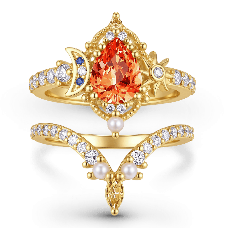 Set Anillos Sol Luna Corte Pera