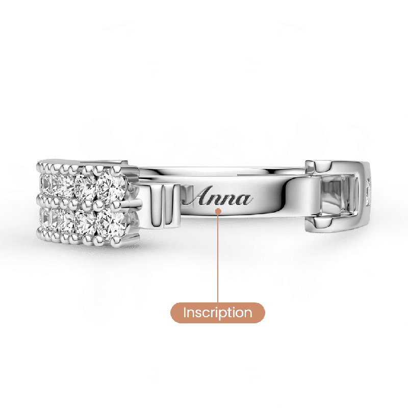 Anillo de inscripción de dos filas con diamantes